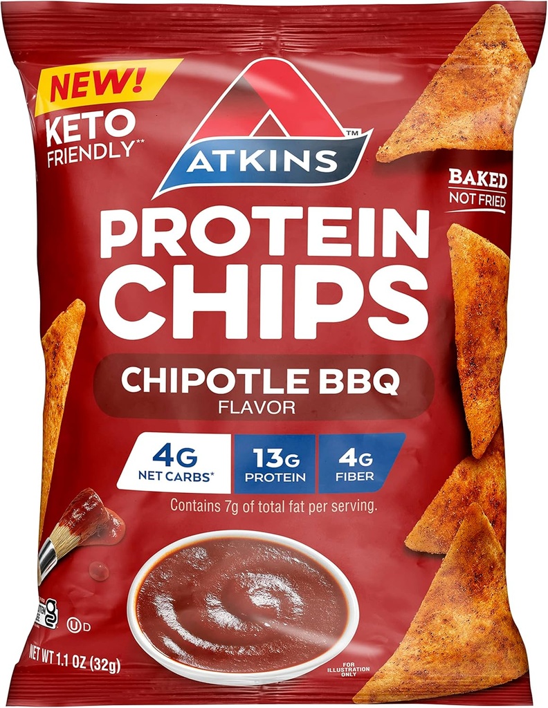 Atkins Chipotle BBQ Protein Chips, 4g Net Carbs, 13g Protein, Glutenfrei, Low Glycemic, Keto Friendly, 12 Count