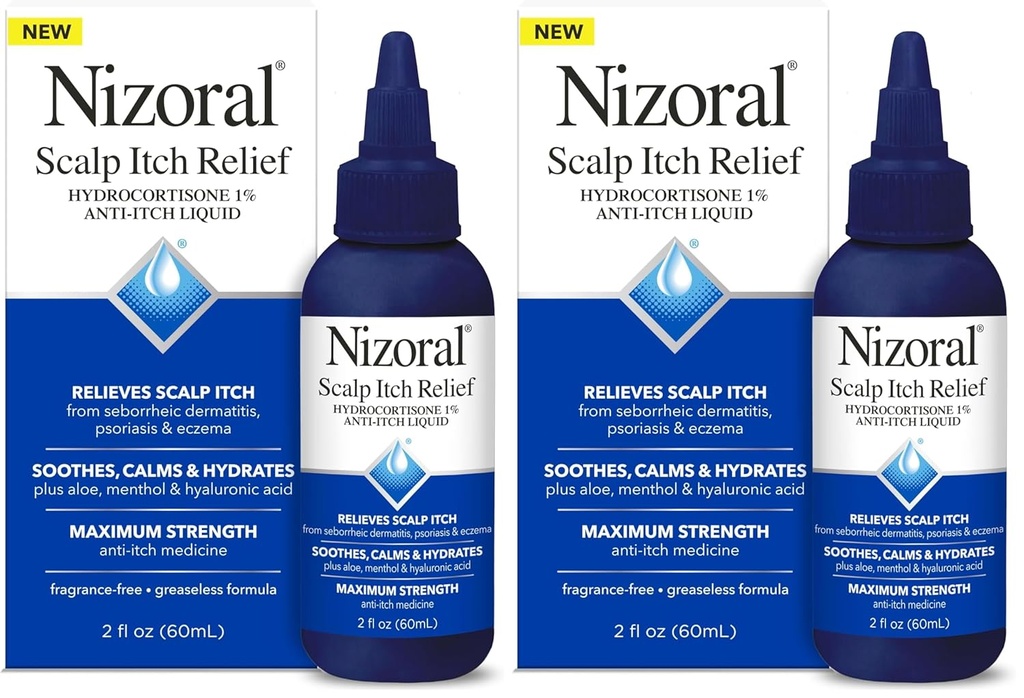 Nizorale Kopfhaut Itch Relief Flüssigkeit – Entlastet Kopfhaut Itch und Beruhigt, Beruhigt und Hydrate mit maximale Stärke Anti-Itch Medizin (Hydrocortison 1%), 2 Fl Oz (Pack von 2)
