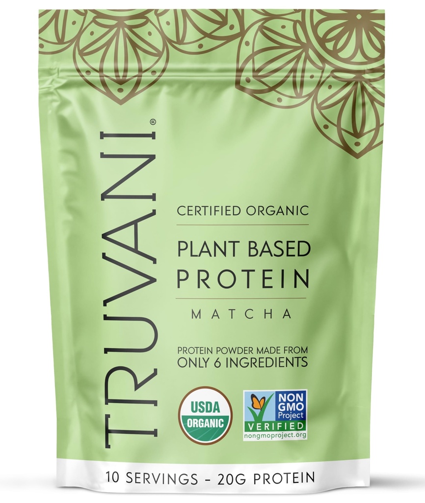 Truvani Vegan Pea Protein Pulver | Matcha | 20g Bio-Pflanzen basiertes Protein | 10 Servierungen | Keto | Gluten & Dairy Free | Low Carb | Kein Zucker hinzugefügt