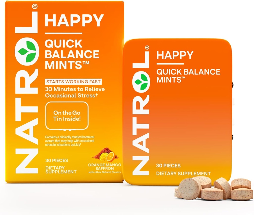 Natrol Quick Balance Happy Mints, Occasional Stress Relief Supplement, 30 Mints, 15 Tage Versorgung