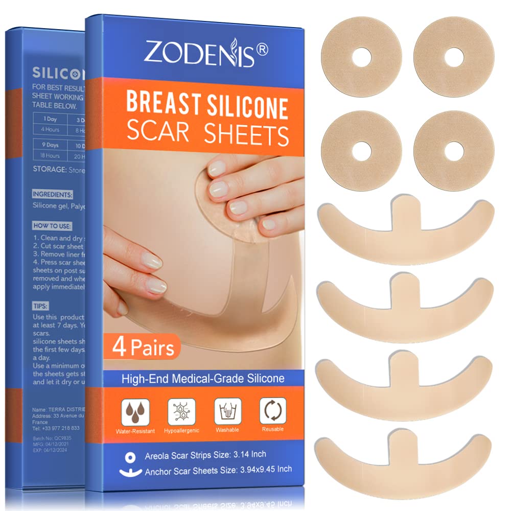 Silikon Narbenblätter für Brust - 8 Packung, einschließlich 4 Areola Weiche Streifen & 4 Ankerblätter
