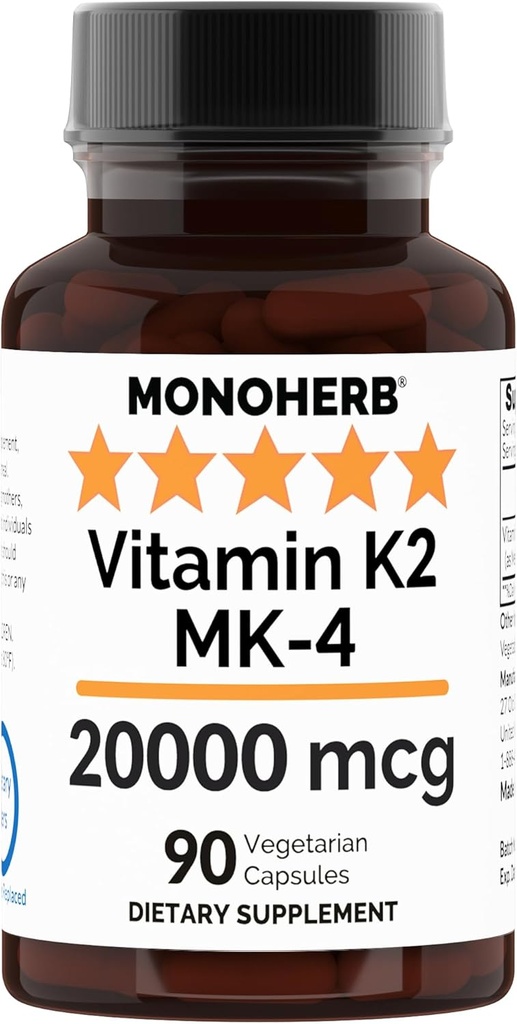 MONOHERB Vitamin K2 als Menatetrenone MK-4 20000 mcg pro Kapsel - 90 Veg Kapseln