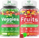 Zuckerfreie Früchte und Gemüse-Gummien w/D3K2, B9, B12, Magnesium, 41+ Natürliche Superfood-Fruchten und Gemüse-Ergänzung für Verdauungs- & Gut-Unterstützung, Energie, Nährstoff-Balance, Antioxidans Non-GMO 2pack