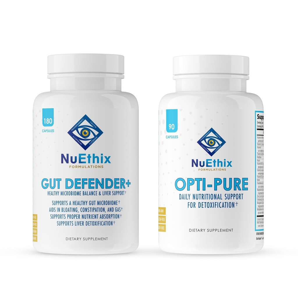 NuEthix Formulierungen Entgiftung und Microbiome Balance Supplement Bundle von Opti-Pure, 30 Portionen und Gut Defender+, 90 Portionen
