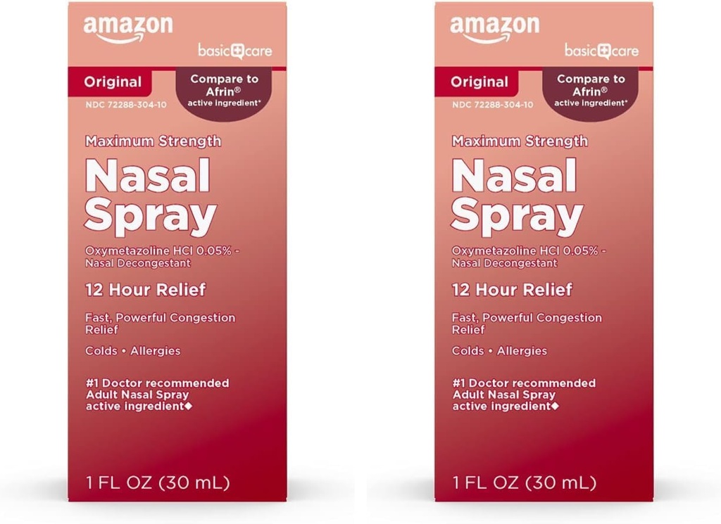 Grundpflege Maximale Festigkeit 12 Stunden Nasenspray, Oxymetazolin HCl-Lösung, Stauhilfe, Kälte- und Allergiemedizin, Dekongestant, 1 Fl Oz (Pack mit 2)