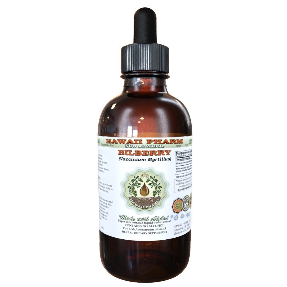 Bilberry Alcohol-Free Liquid Extract, Organic Bilberry (Vaccinium myrtillus) Getrocknete Blatt Glycerite Hawaii Pharm Natural Herbal Supplement 2 oz