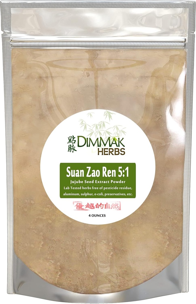 Dimmak Kräuter Bio Suan Zao Ren 5:1 Extra Strength Extract Pulver | Jujube Seed (ziziphus) Chinesisches Kräuterlabor getestet 5:1 Konzentrate Granulate 112g / 4oz