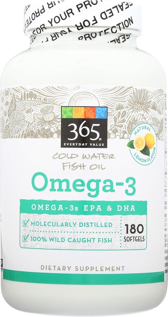 365 von Whole Foods Market, Omega-3 Lemon, 180 Count