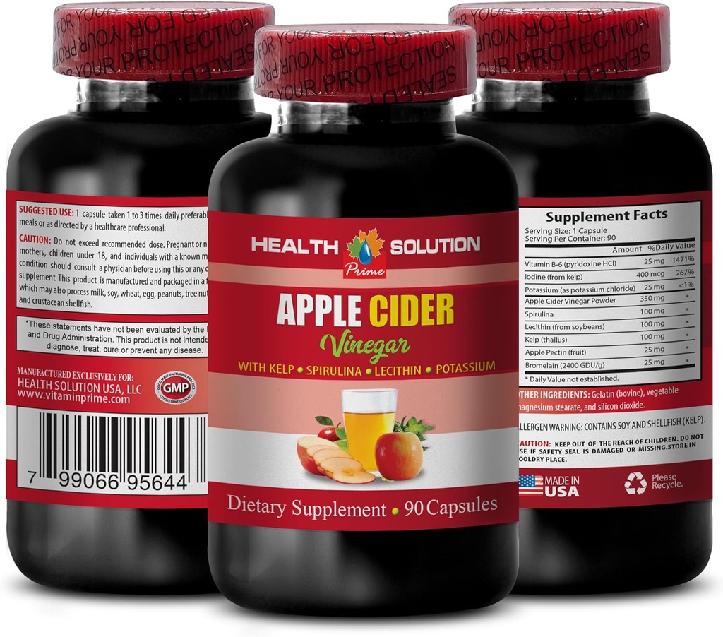 Apple Cider Essig Hair Products - Apple Cider Essig Advanced Complex mit Kelp, Spirulina, Lecithin - Lecithin kelp b6, Klamath Blue Green Algae, Digestion Support Supplement - 1 Flasche 90 Caps