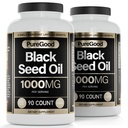 2 Pack - Schwarzes Seed Öl Kapseln, 500 Mg, kalt gepresste hohe Potenz Verdauungshilfe, 90 Count 100% nicht GMO reines schwarzes Cumin Seed Öl Kapseln