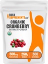 BulkSupplements.com Organic Cranberry Extract Powder - Organic Cranberry Flavoring Powder, Sourced from Vaccinium Macrocarpon Fruit - Vegan & Gluten Free, 500mg pro Servierung, 250g (8.8 oz) (Pack mit 1)