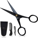 Ontaki Mustache Scissors für Herren - 5-Zoll, Schwarz - Deutsch High-Carbon Steel Bevel-Edge für Präzision - Bart Trimming Scissors - Includes Grooming Kit with Mustache & Beard Combs & Carrying Pouch