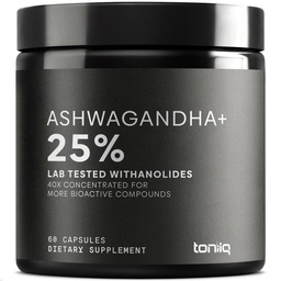 Ashwagandha - Ultra High Potency 40:1 Extrakt mit 25% Withanolides - Wild Harvested in Indien - Hochkonzentriertes & Third-Party-Lab getestet - 60 Kapseln