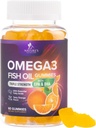 Omega 3 Fish Oil Gummis - Heart Health Support Omega 3 Gummy Supplement für Erwachsene & Kinder mit hoher Absorption DHA & EPA, Joint & Brain Support, Delicious Orange Flavor Fish Oil Vitamins, 60 Gummis