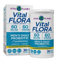 Vital Planet - Vital Flora Probiotika für Männer, 60 Milliarden CFU, 60 verschiedene Stämme, 7 organische Präbiotika, stabiles Probiotikum für das Immunsystem, Gasentlastung, Verdauungsgesundheit 30 Kapseln