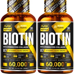 PURE FORSEARCH Biotin & Collagen 60.000mcg Haarwachstum Flüssigkeitstropfen, Unterstützt: Starke Nägel, Glowing Haut, Gesundes Haarwachstum, Mehr Absorption als Kapseln & Pillen (4Fl Oz)