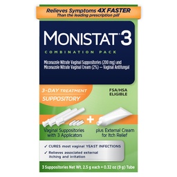 Monistat 3-Tage Hefe Infektion Behandlung für Frauen, 3 Miconazol Vaginal Suppositorien & Externe Itch Relief Creme (9g Tube) Combo Pack