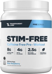Transparent Labs Stim-Free Pre-Workout - Koffein & Stim Free Pre Workout Pulver für Männer und Frauen mit Beta Alanine Pulver, Citrulline Malate, &amp; ElevATP - 30 Servierungen, Blau Himbeer