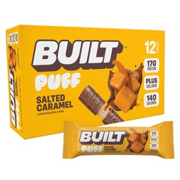 Erbaute Bar, Puff Protein Bars, Salted Caramel Puff, 17g Protein Snacks, On-The-Go Bars, Nur 140 Kalorien, 6g Zucker, Kollagen, Glutenfrei, 12 Zähler