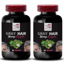 Haar-Restaurierung - GRAY HAIR REVERSE - Haar-Brillanz, Wiederherstellungs-Vibrigkeit, Haarpflege-Lösung, Erneuerte Haarfarbe, Farb-Restaurierung, Haarton, Alter-Defying Haar, Vibrant Haarfarbe 2 Flaschen 120 Caps
