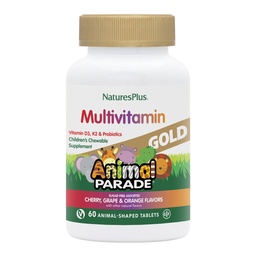 Natures Plus Animal Parade Quelle des Lebens Gold Kinder Kaubares Multivitamin - sortierte Kirsche, Orange &amp; Grape Flavors - 60 Kautabletten - Vegetarisch, Glutenfrei - 30 Servietten