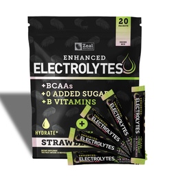 Verbesserte Elektrolyt-Pulver-Stick-Packs (Strawberry Kiwi | 20 Packets) w/ 0 Sugar +BCAAs +B-Vitamine Elektrolyt-Ergänzung mit Kalium Zink & Magnesium für Hydration - Keto-Elektrolyte