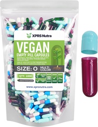 XPRS Nutra Größe 0 Leere Kapseln - 1000 Graf Leere Vegan Kapseln - Vegetarische Pillen- DIY Gemüse Kapsel Füllung- Veggie Pillen Kapseln für Do-It-Yourself Ergänzungen (Multi Color)