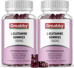 L Glutamin 1000mg Gummie - Muskelentlastung & Immununterstützung, Aminosäureergänzung mit Magnesiumglyccinat, Vegan & Non-GMO, Glutenfrei (120 Count)