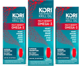 Kori Krill Öl Omega 3 Supplement, Antarktis Krillöl mit Superior Absorption gegen Fischöl, 1200mg Softgels, 30 Softgels, EPA & DHA (Pack mit 3)
