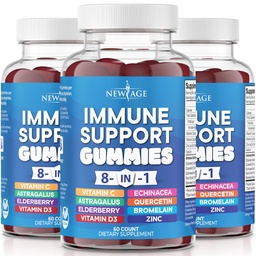 NEU AGE 8 in 1 Immununterstützung Booster Supplement mit Astragalus Root, Vitamin C und Zink 50mg, Vitamin D 5000 IU, Quercetin & Bromelain (8 in 1 Gummi (Pack mit 3))