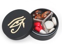 Small Pill Case 3 Komponenten, Metall Runde Tragbare Pille Box, Wasserdichte Reise Pille Organizer, Pocket Purse Medizin Vitamin Holder EDC Container (Schwarz mit Auge)