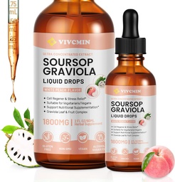 Graviola Soursop Blatt Extrakt Flüssigkeit - Soursop Bitters Flüssigkeit, Immununterstützung, Relax, Leber und Schlaf, Zucker & Alkoholfreie, hochabsorbierbare Formel, weiße Pfirsichflamme, 2 Fl Oz
