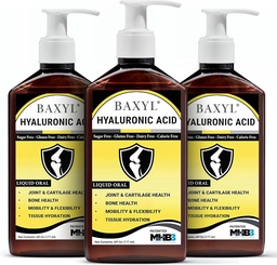 BAXYL Flüssige Hyaluronsäure-Zusatz - Natürliche Citrsäure, Kalium-Sorbat Zutaten Formuliertes geschmackloses Sirup - Bereitstellung gesunder Knorpel & Knochenbildung - 3 Flaschen von 6 Fl Oz
