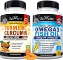 Triple Strength Omega 3 Fish Oil Softgels (1 Monat Versorgung) Plus Kurkuma mit schwarzem Pfeffer Extrakt 1500mg Komplex (1 Monat Versorgung)
