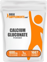 BulkSupplements.com Calcium Gluconate Powder - Kalziumergänzung, leicht absorbiert - Unflavored & Glutenfrei, 600mg pro Servierung, 1kg (2.2 lbs) (Pack von 1)