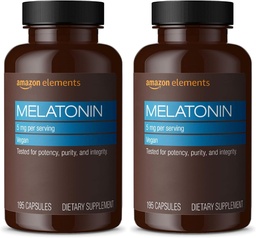 Elemente - Melatonin 5mg Kapseln, Hilft mit okzialen Schlaflosigkeit, Vegan, Unflavored, 195 Count (Pack von 2), 6 Month Supply (Packaging May Vary)