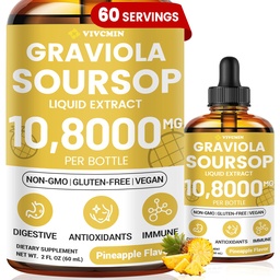 Graviola Soursop Blatt Extrakt Flüssigkeit - Soursop Bitters Flüssigkeit, Unterstützung Immune, Relax, Leber und Schlaf, Zucker & Alkoholfreie, hochabsorbierbare Formel, Ananas Flavor, 2 Fl Oz