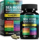 Sea Moss Black Seed Oil, Sea Moss Black Seed Oil Ashwagandha Ginger Kapseln mit Vitaminen Bladderwrack, Burdock Root und mehr, 60 Kapseln