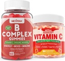 2 Pack Vitamin B Complex Gummis mit 2000 mcg Methyl B12, Methyl Folate + 1 Pack ganz Nahrung Vitamin C Gummis