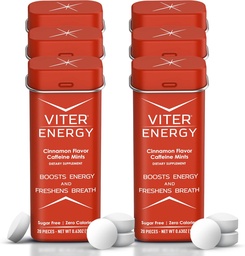 Viter Energy Caffeine Mints (120 Stück) - 40mg Koffein, Sugar Free, Vegan, B Vitamins Complex, Energy Supplement Koffein Pillen (Cinnamon, 6 Pack)