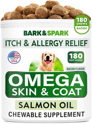 Omega 3 für Hunde und Katzen - 180 Fish Oil Treats for Dog Shedding, Skin Allergy, Itch Relief, Hot Spots Behandlung - Joint Health - Skin and Coat Supplement - EPA & DHA Fettsäuren - Lachsöl - Bacon