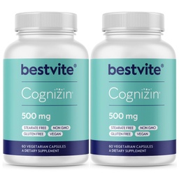 BESTVITE Cognizin Citicoline 500mg (120 vegetarische Kapseln) (60x2) - Klinisch untersucht Premium Choline Nootropic - No Stearates - Vegan - Glutenfrei - Brain Ergänzungen für Gedächtnis und Fokus