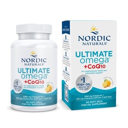 Nordic Naturals Ultimate Omega + CoQ10, Lemon - 60 Soft Gels - 1280 mg Omega-3 + 100 mg CoQ10 - Herzgesundheit, Zelluläre Energie, Antioxidante Unterstützung - Non-GMO - 30 Servietten