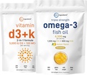 Micro Ingredients Vitamin D3 5.000iu + K2 100mcg Softgels & Omega-3 Fish Oil 120 Softgels Bundle 2 Pack | Essential Sunshine Vitamine | Wild-Caught Fish, Lemon Flavored, Burpless