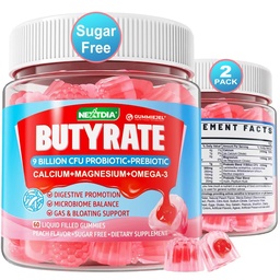 Butyrate Gummie mit Probiotic + Prebiotic + Postbiotic, Omega-3 500mg,9 Billion CFU Probiotics mit Fiber, Calcium & Magnesium, Inulin,Psyllium Husk für Verdauungs-Gesundheit,Bloating Support,Sugar Free