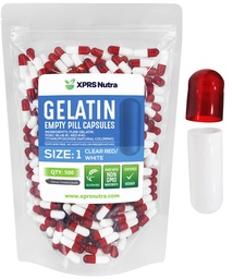 XPRS Nutra Größe 1 Leere Kapseln - 500 Graf Leere Gelatine Kapseln - Pille DIY Kapsel Füllung - Pure Bovine Pill Gel Kapseln für Do-It-Yourself Ergänzungen (Clear Red/White)