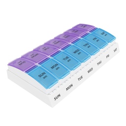 EZY DOSE Weekly AM/PM Pill Organizer, 7-Tage Vitamin-Container und Tägliche Medikamente Box mit großen Pop-Out-Komponenten, 2 mal pro Tag Pillenhalter, blaue und lila Lids, Travel-Friendly Design