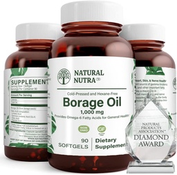 Natürliche Borage Öl-Ergänzung – Reich an Gamma-Linolensäure (GLA), ein Potent Omega-6 essentielle Fettsäuren bekannt für die Unterstützung von Haut, Nerve und Joint Health 90 Softgels.