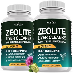 NEW AGE Liver Cleanse & Repair - Gut Health, and Energy - Zeolite for Adults with Noni, Glutathione, NAC, Chlorella, Spirulina, ALA, Cilantro, Milk Thistle & Shilajit - 180 Count