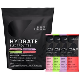 Sport Research® Hydrate Elektrolyte Pulver-Packets - Sugar-Free & Naturally Flavored with Vitamins, Minerals, and Coconut Water - Unterstützt Hydration - 16 Pakete - Variety Pack